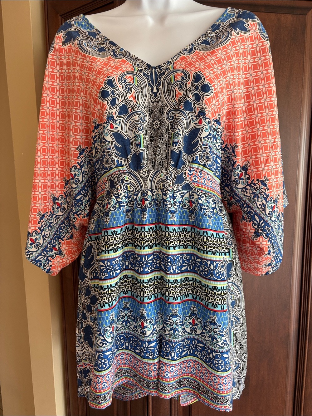 Ark & Co Coral and Navy Printed Tunic Romper